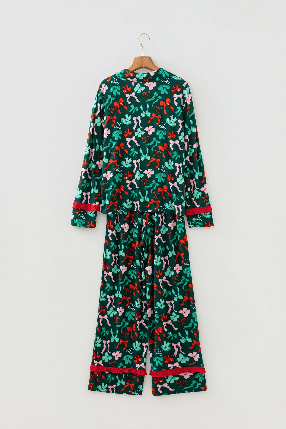 Green Festive Bow Print 2pcs Pajama Pant Set — image 07