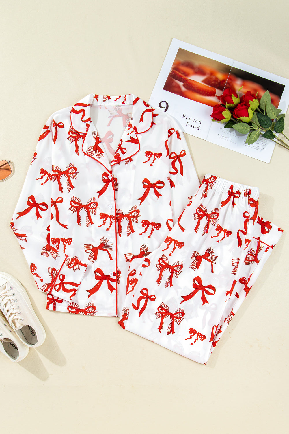 Red Christmas Bow Print Long 2pcs Pajama Set — image 07