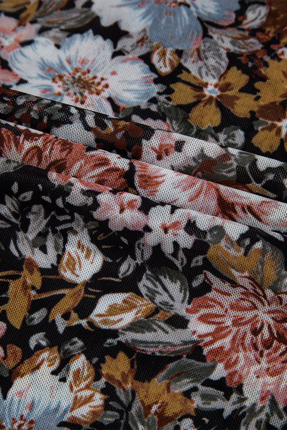 Brown Floral Long Sleeve High Neck Sheath Mesh Blouse — image 07
