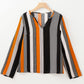 Orange Geo Print Colorblock Notched V Neck Blouse — image 07