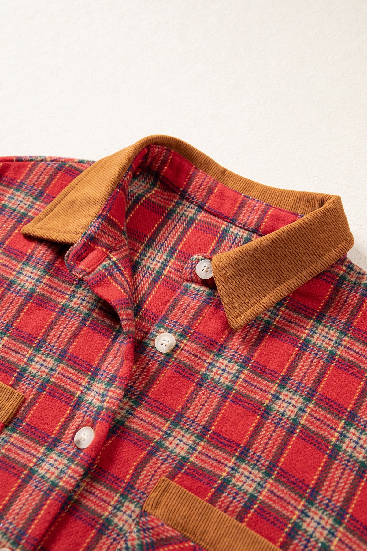 Red Plaid Color Block Collared Button Shacket — image 07