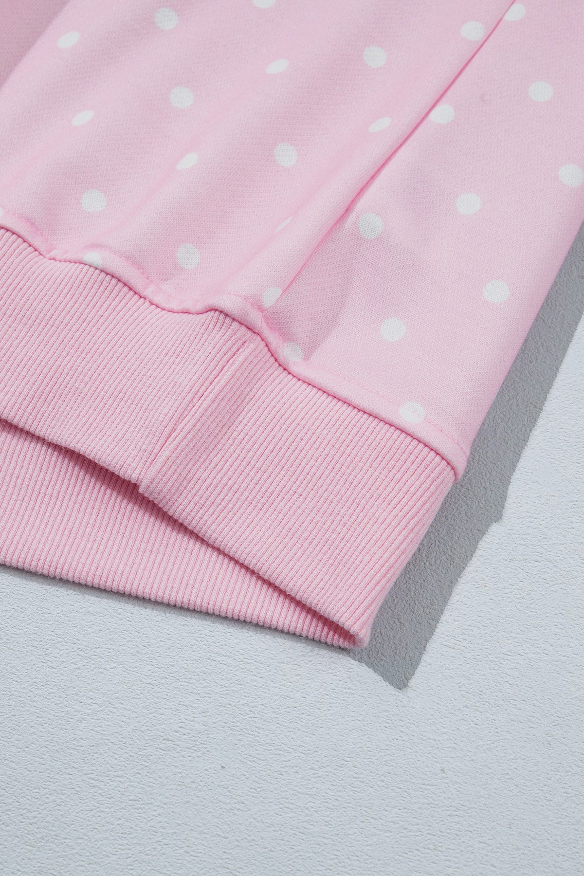 Pink Polka Dot Print Metal Button Collar Casual Pullover Sweatshirt — image 07