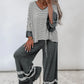 Stripe V-Neck Ruffle Contrast Sleeve Top + Drawstring Pants Set — image 07
