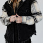 Black Plaid Sleeve Frayed Hem Hooded Denim Jacket — image 07