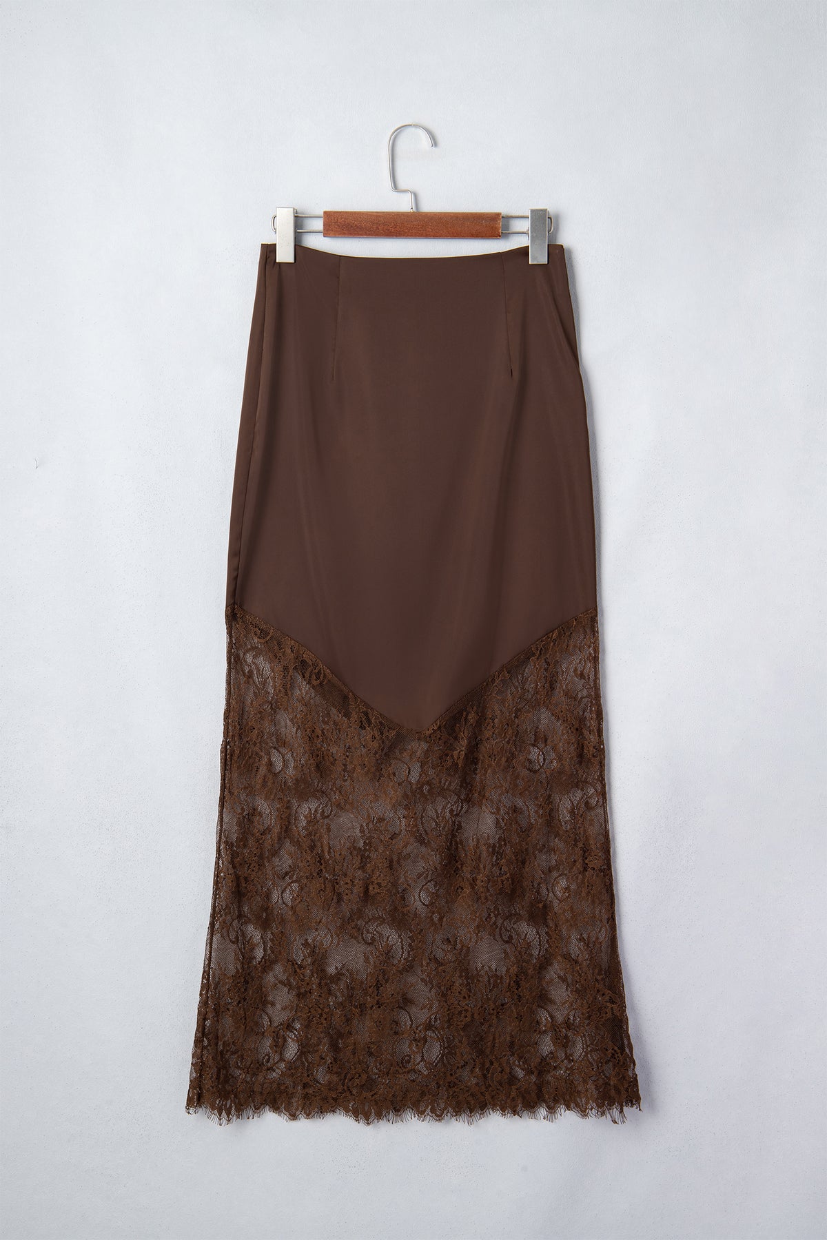 PREORDER // Dark Brown Lace Patchwork Hem Long Skirt // ETA November — image 07