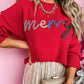 Fiery Red Tinsel Merry Letter Drop Shoulder Baggy Sweater — image 07
