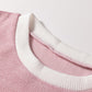 Light Pink Contrast Color Trim Knit Drop Shoulder Loose Top — image 07