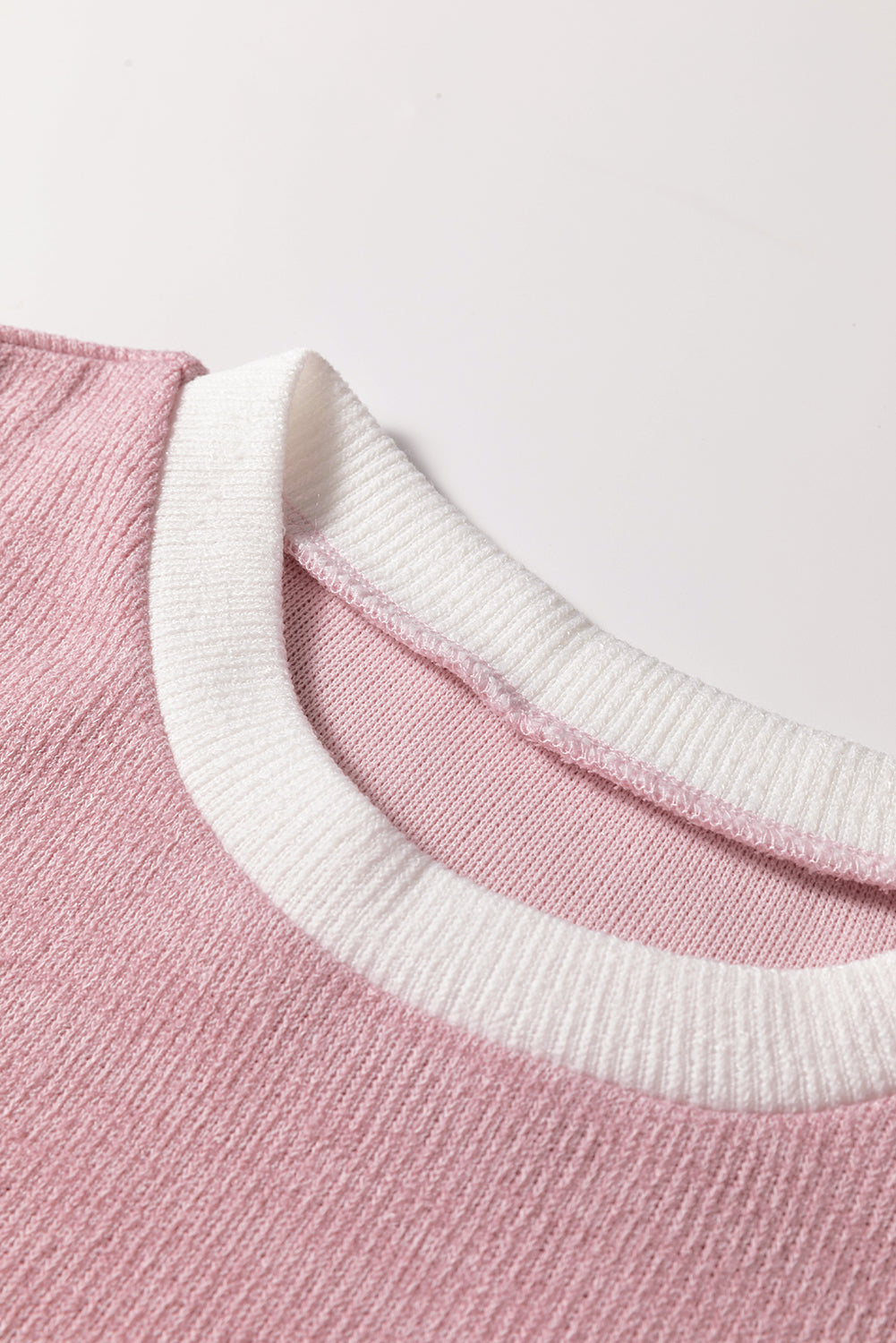 Light Pink Contrast Color Trim Knit Drop Shoulder Loose Top — image 07