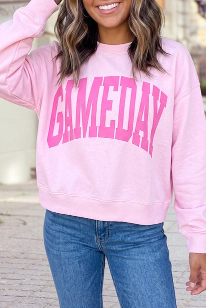 Pink Checkered Print High Neck Baggy Sweatshirt — image 08