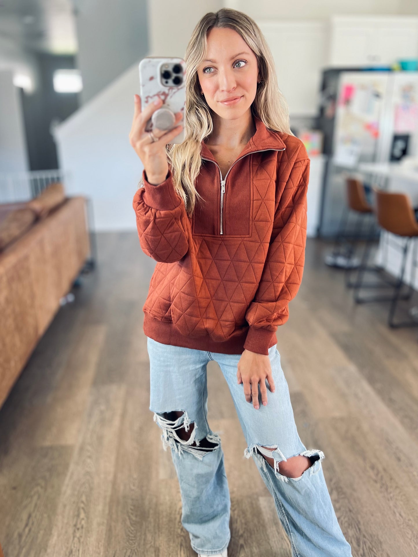 Deep Camel Quilted Pullover