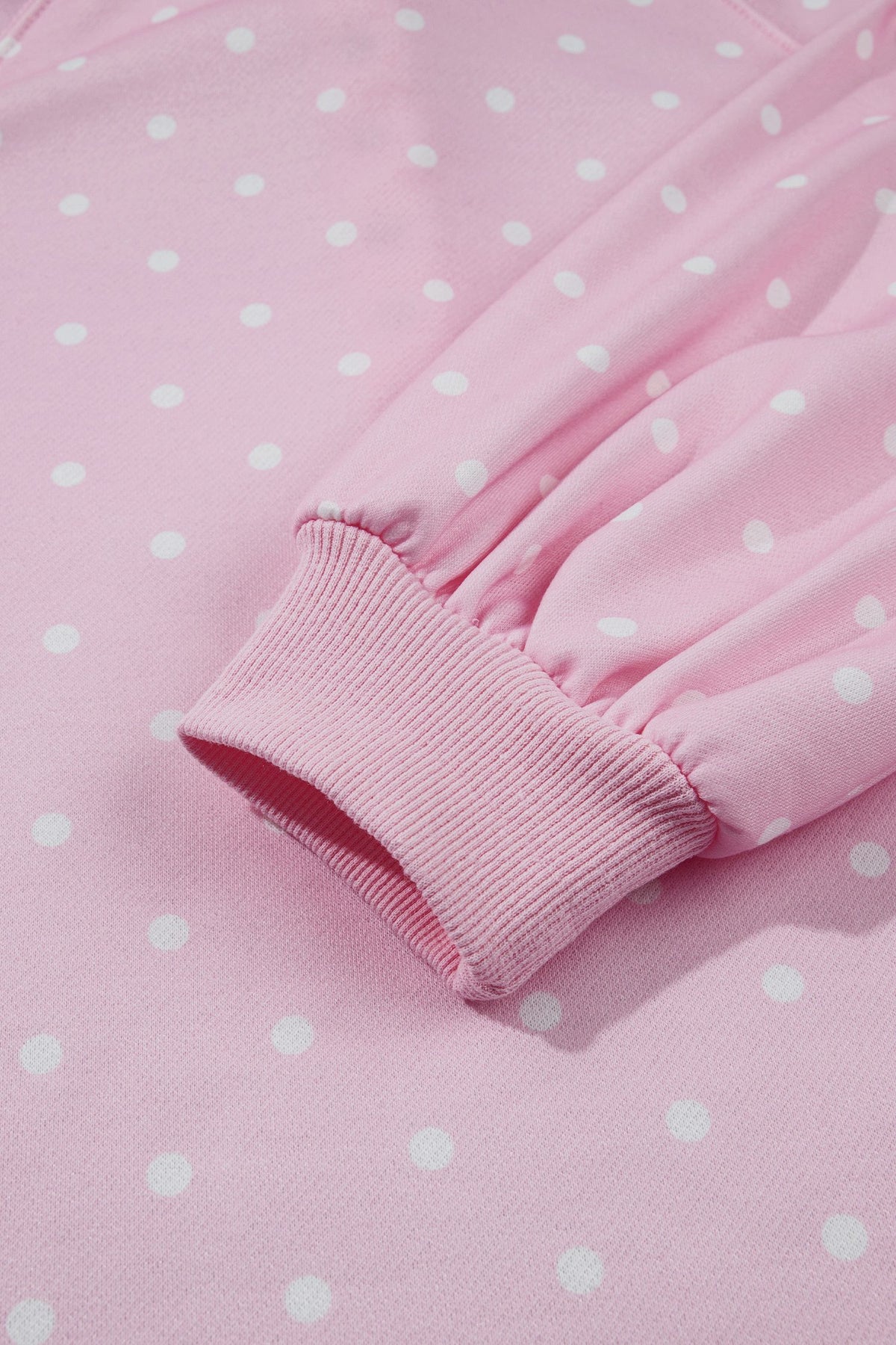 Pink Polka Dot Print Metal Button Collar Casual Pullover Sweatshirt — image 08