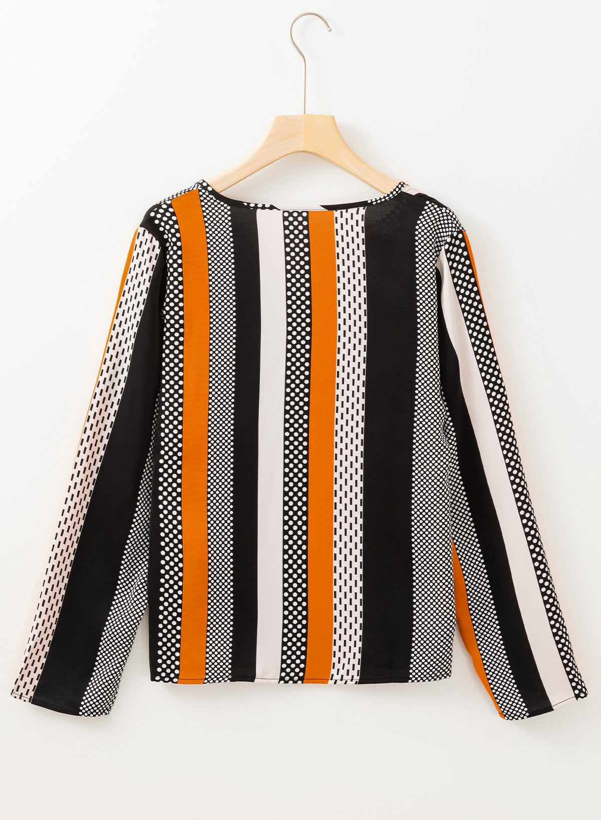 Orange Geo Print Colorblock Notched V Neck Blouse — image 08