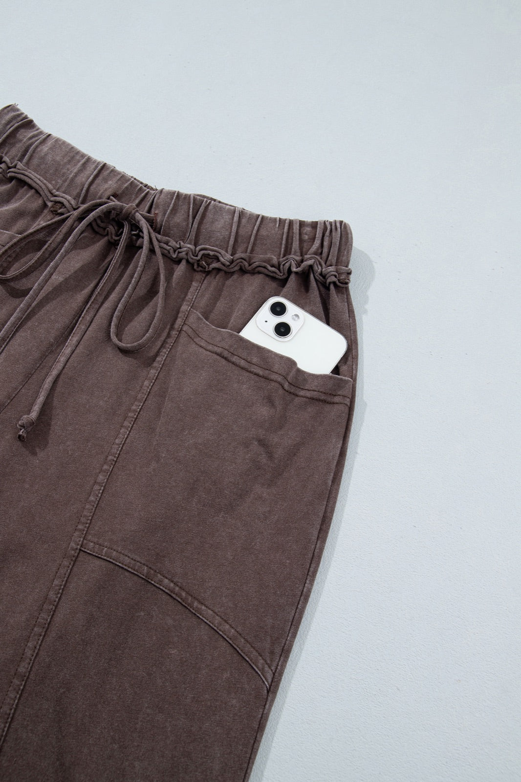 Mineral Wash Seam Detail Flare Leg Drawstring Pants — image 08