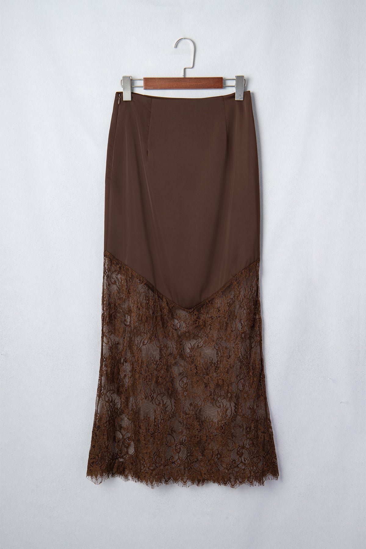 PREORDER // Dark Brown Lace Patchwork Hem Long Skirt // ETA November — image 08
