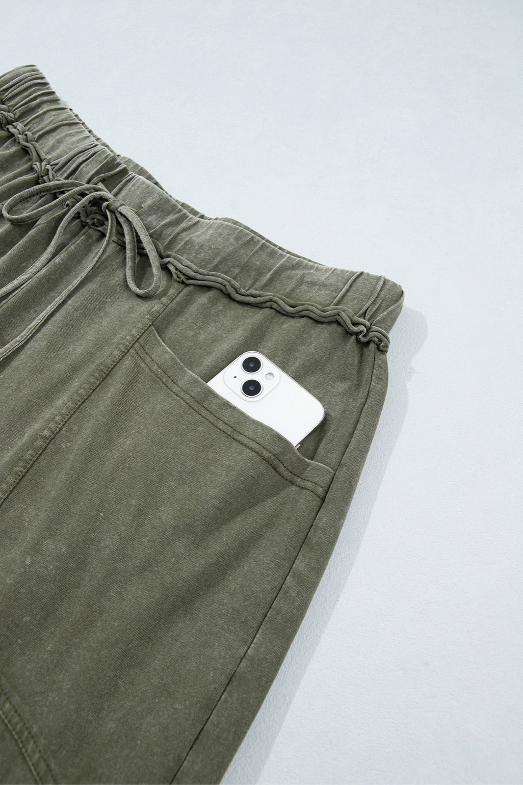 Mineral Wash Seam Detail Flare Leg Drawstring Pants — image 08