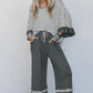 Stripe V-Neck Ruffle Contrast Sleeve Top + Drawstring Pants Set — image 08