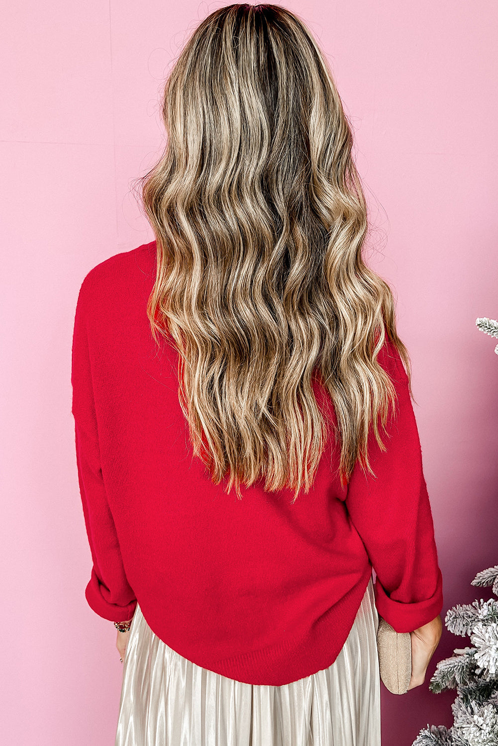 Fiery Red Tinsel Merry Letter Drop Shoulder Baggy Sweater — image 08