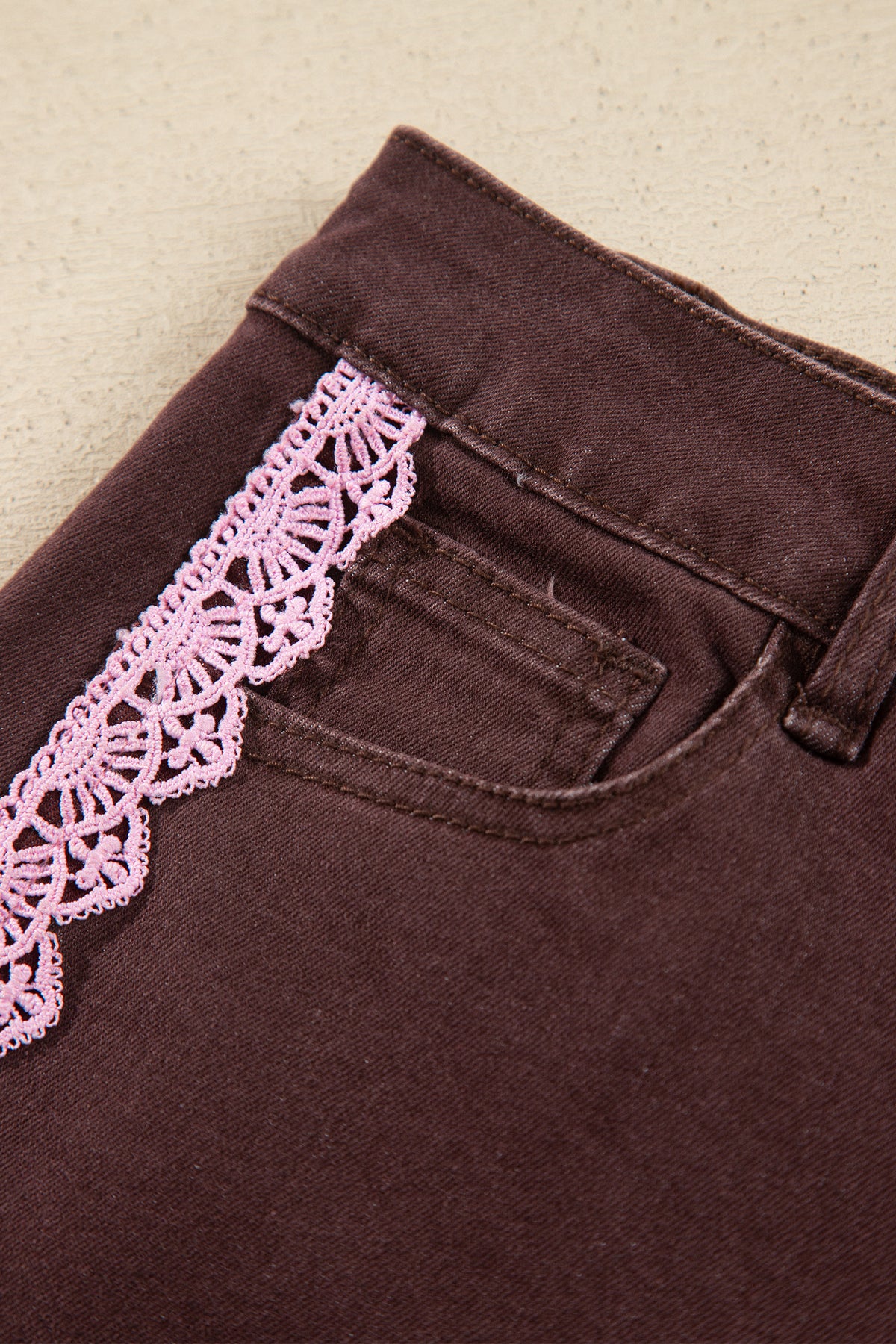 Coffee Lace Trim Casual Full-Length Regular Fit Jeans — image 08