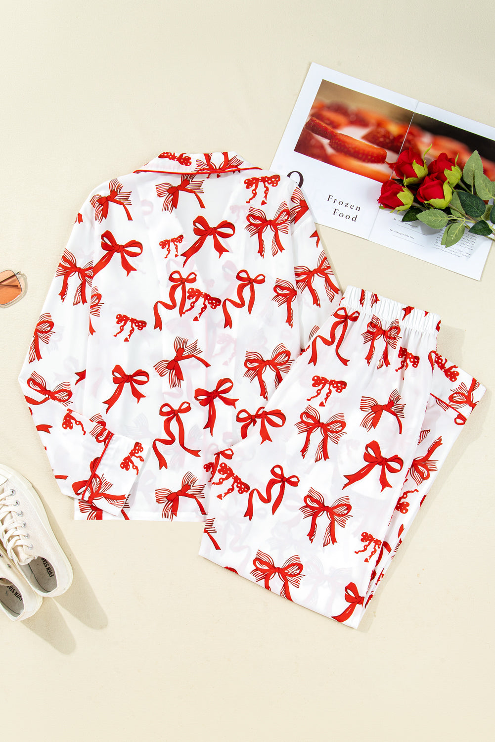 Red Christmas Bow Print Long 2pcs Pajama Set — image 08