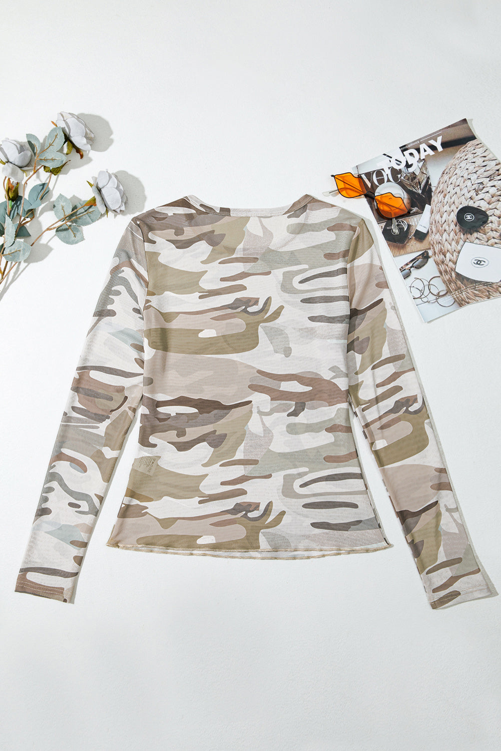 Western Fashion Camouflage Print Mesh Long Sleeve Top — image 08