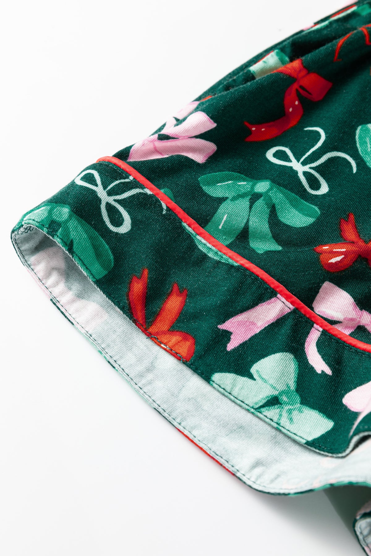 Green Festive Bow Print Long Sleeve Shirt and Pajama Short Set — image 09
