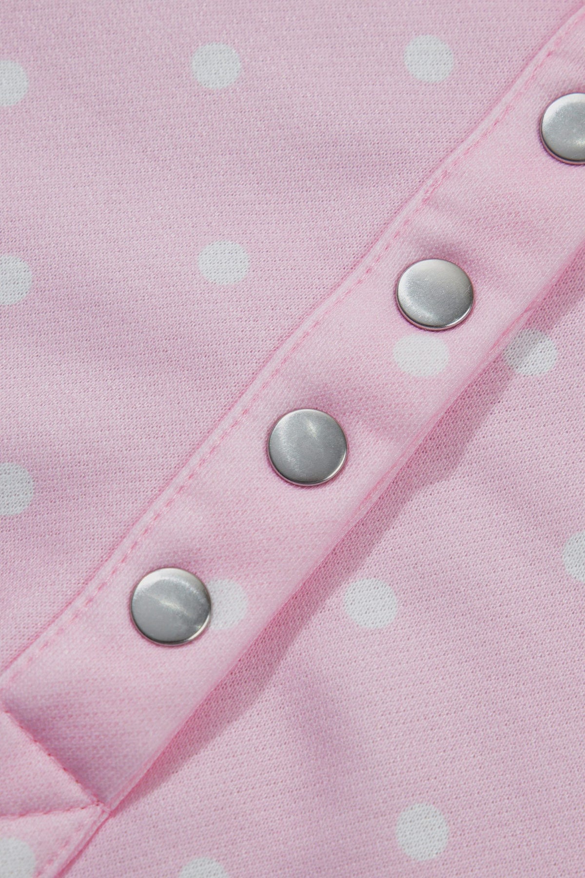 Pink Polka Dot Print Metal Button Collar Casual Pullover Sweatshirt — image 09