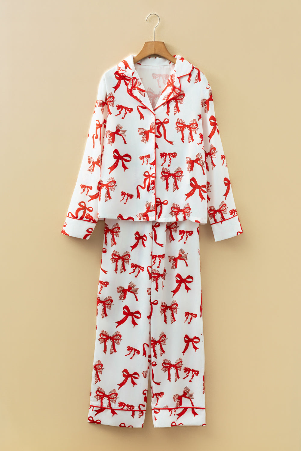 Red Christmas Bow Print Long 2pcs Pajama Set — image 09