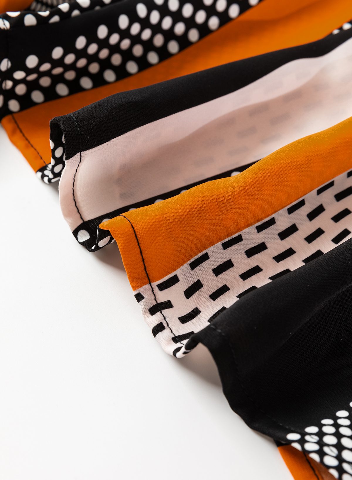 Orange Geo Print Colorblock Notched V Neck Blouse — image 09