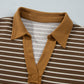 Brown Stripe Collar V Neck Color Block Pullover Top — image 09