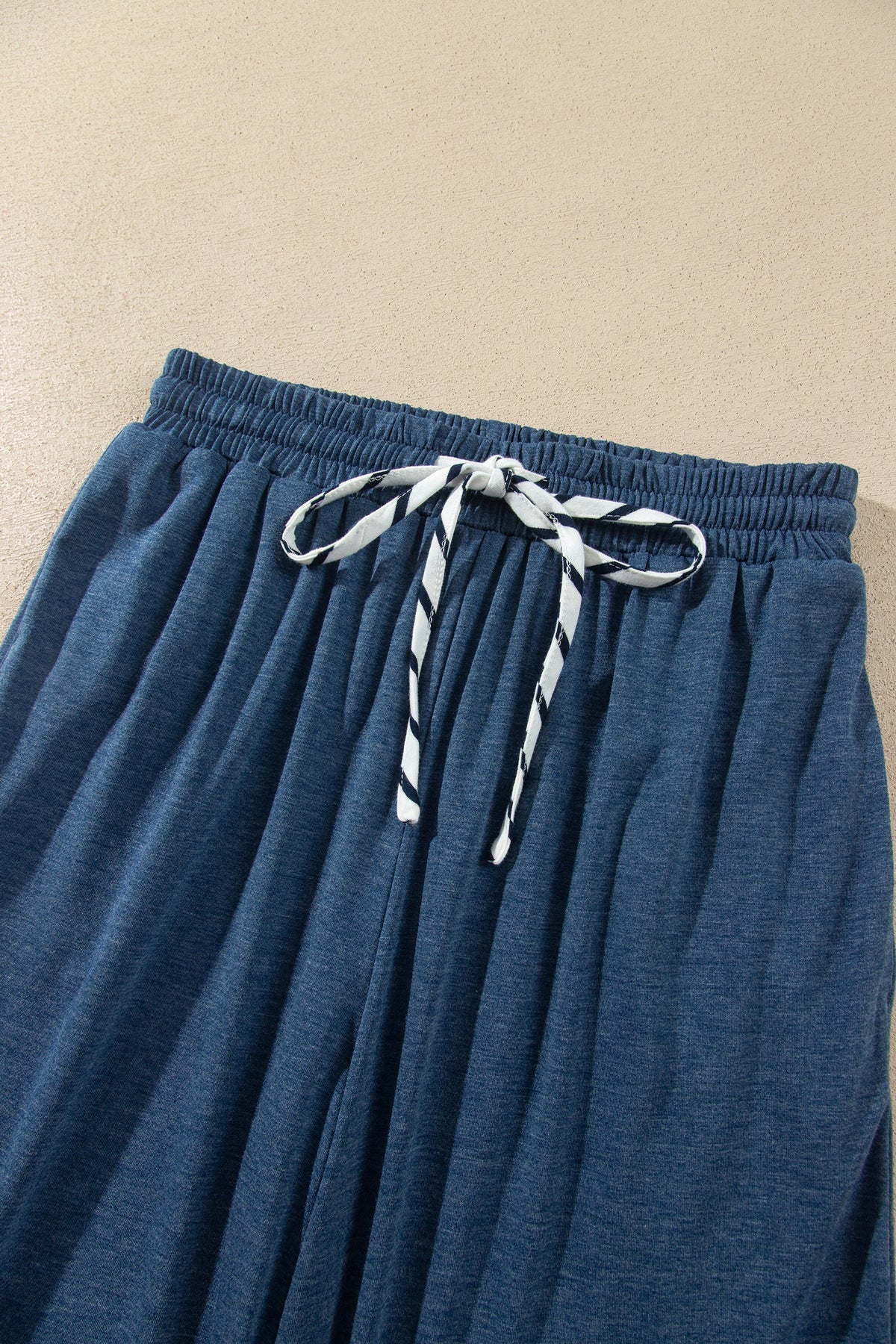 Stripe V-Neck Ruffle Contrast Sleeve Top + Drawstring Pants Set — image 09