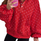 Red Polka Dot Print Metal Button Collar Casual Pullover Sweatshirt — image 09
