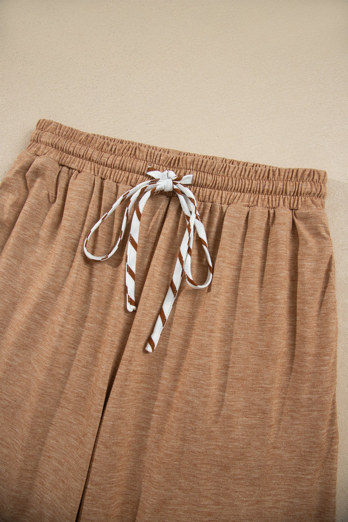 Stripe V-Neck Ruffle Contrast Sleeve Top + Drawstring Pants Set — image 09