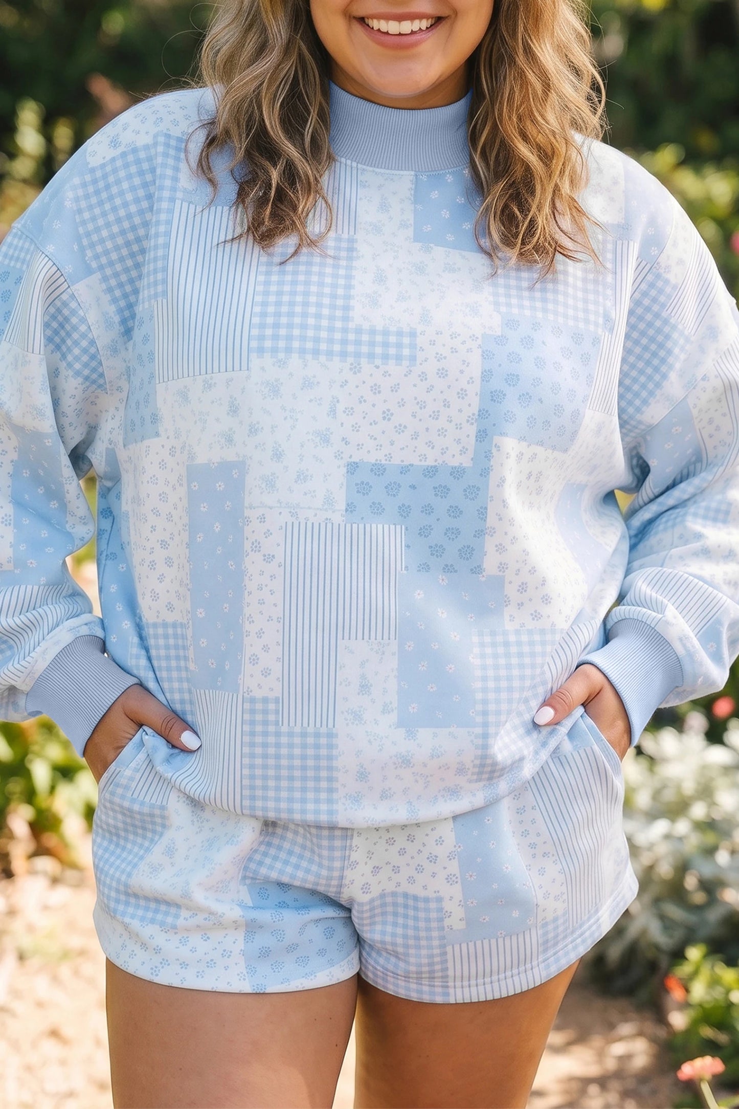 SHIPS FREE TODAY // Sky Blue Patchwork Floral Print Two Piece Set