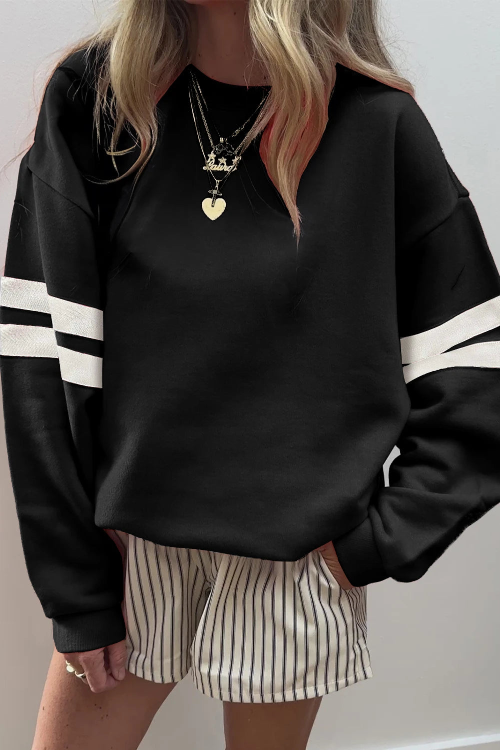 Varsity Striped Detail Drop Shoulder Oversized Sweatshirt //MANY COLORS
