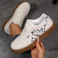 SHIPS FREE TODAY // White Suede Leopard Color Block Trim Lace Ups