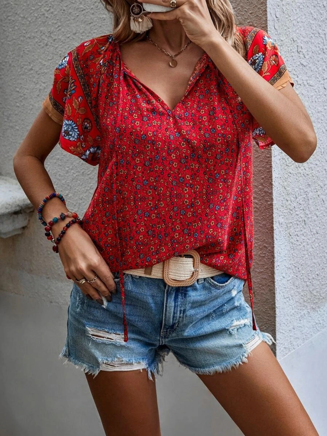 Zen Printed Tie Neck Blouse