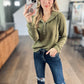 Waffle Knit Long Sleeve Drawstring Hooded Top