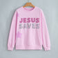 Pink JESUS SAVES Patchwork Stars Plaid Floral Letters Baggy Sweatshirt — image 10