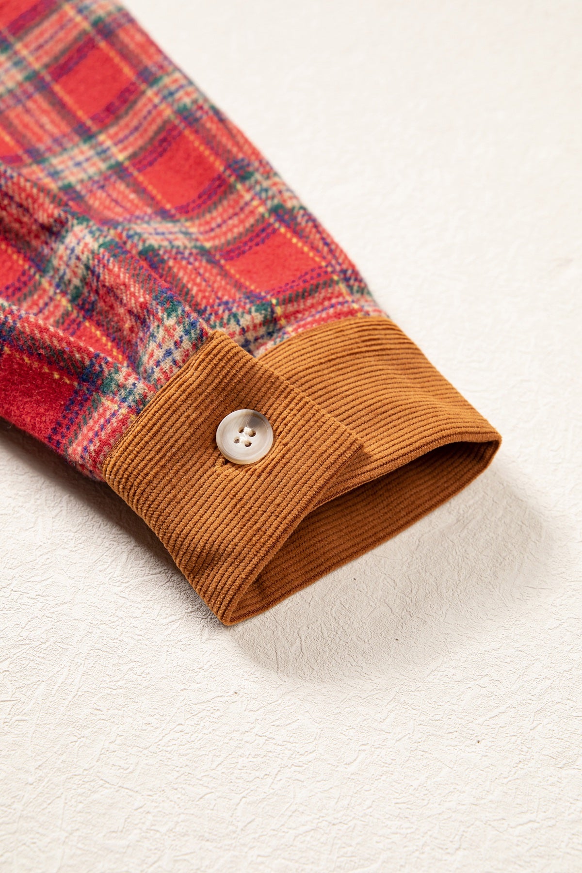 Red Plaid Color Block Collared Button Shacket — image 10