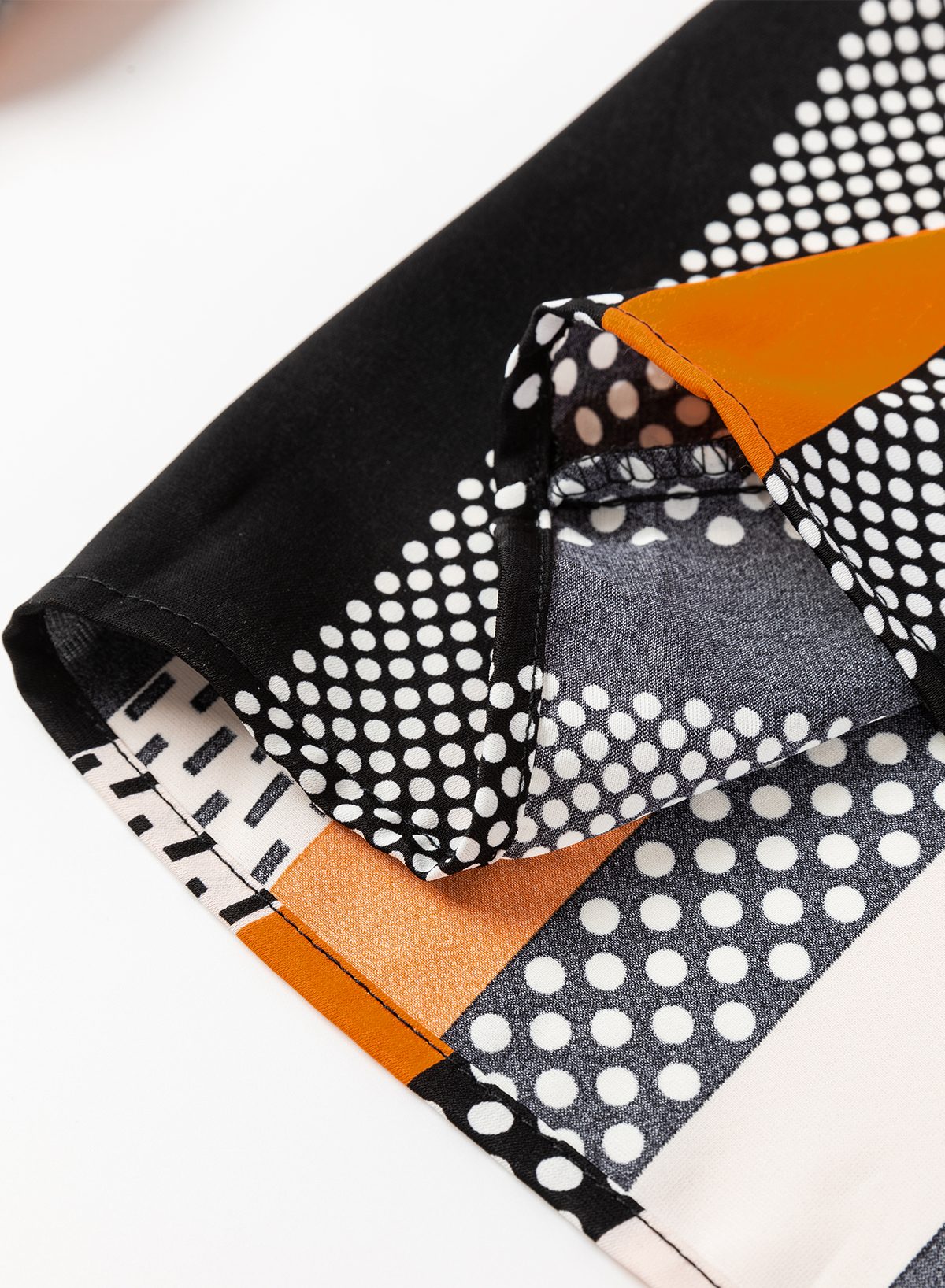 Orange Geo Print Colorblock Notched V Neck Blouse — image 10