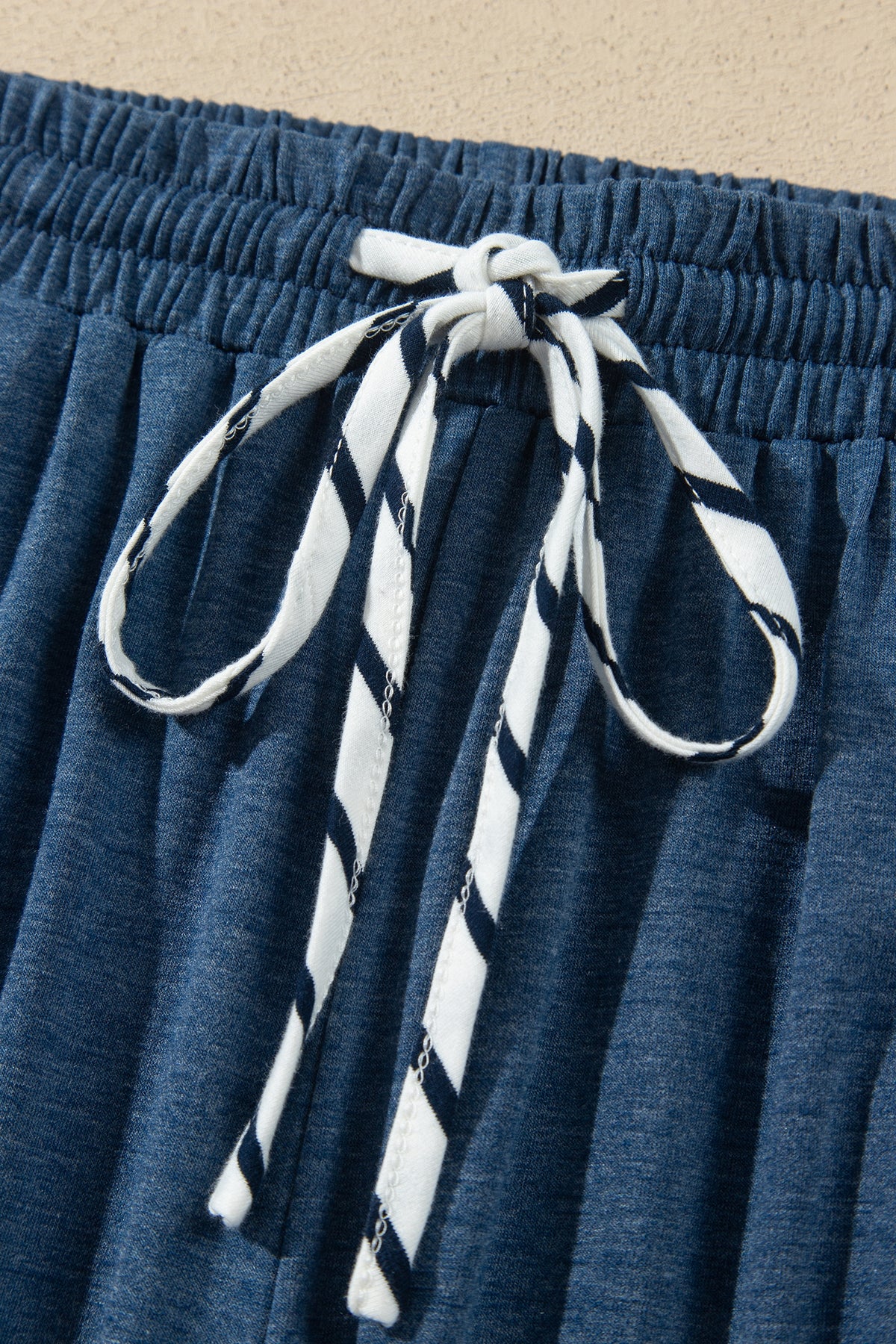 Stripe V-Neck Ruffle Contrast Sleeve Top + Drawstring Pants Set — image 10