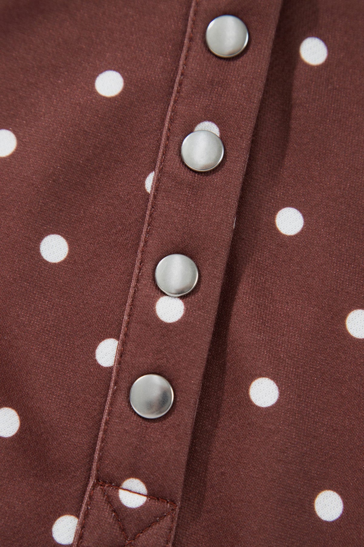 Brown Polka Dot Print Metal Button Collar Casual Pullover Sweatshirt — image 10