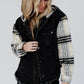 Black Plaid Sleeve Frayed Hem Hooded Denim Jacket — image 10