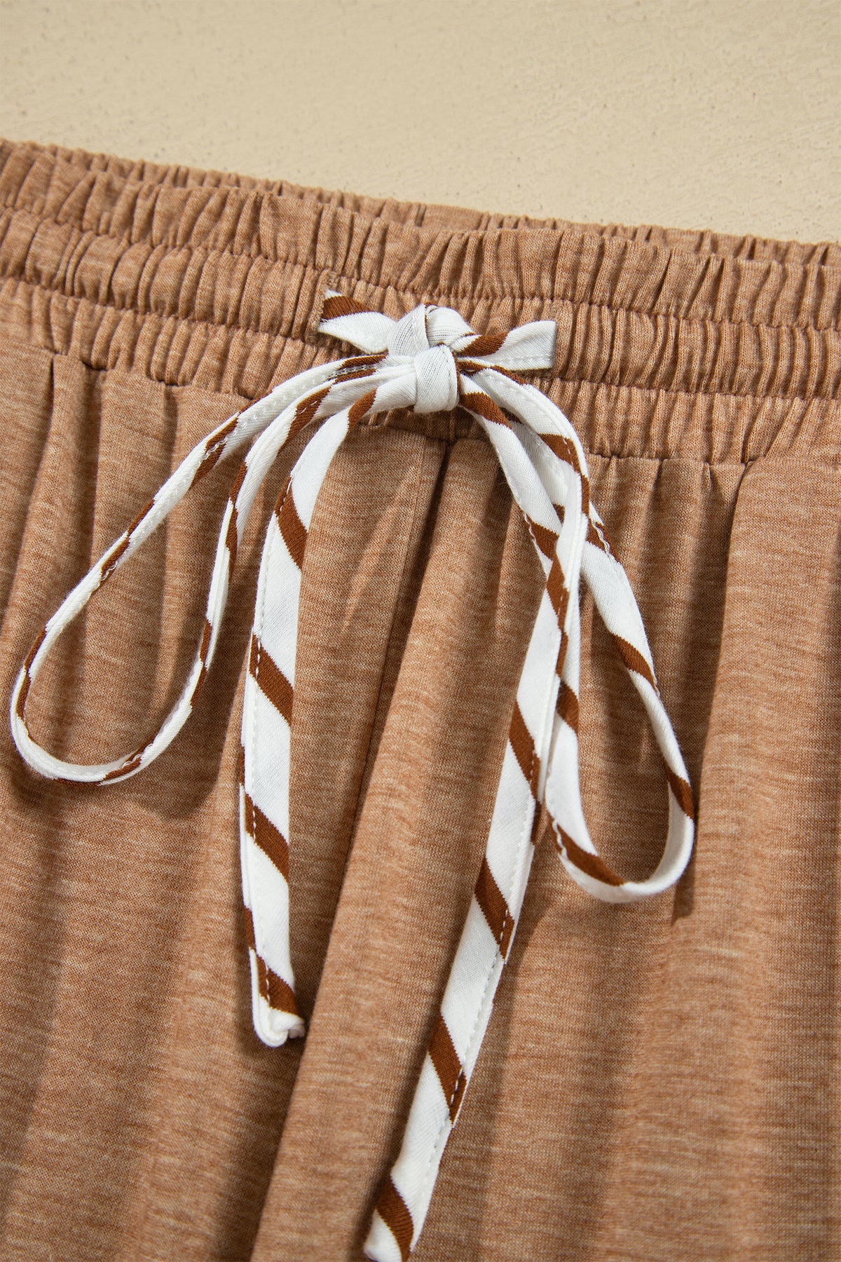 Stripe V-Neck Ruffle Contrast Sleeve Top + Drawstring Pants Set — image 10