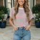 Breezy Stripe Knit Top in Ivory and Red