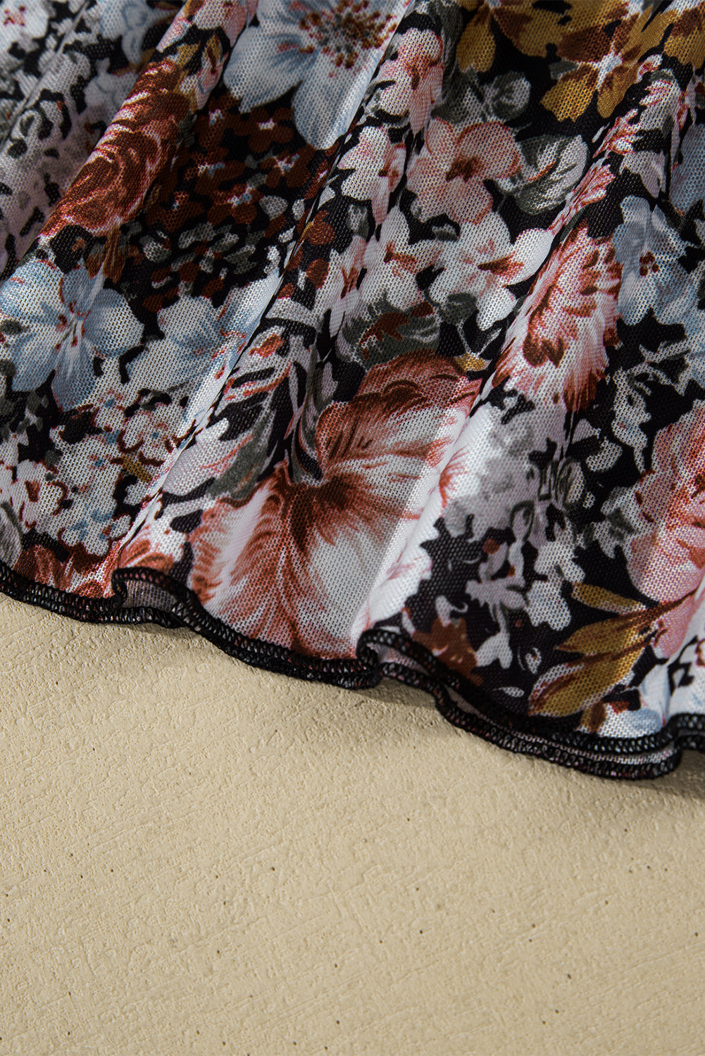 Brown Floral Long Sleeve High Neck Sheath Mesh Blouse — image 10