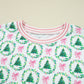 Green Bow Christmas Tree Print Contrast Striped Banding 2pcs Lounge Set — image 10