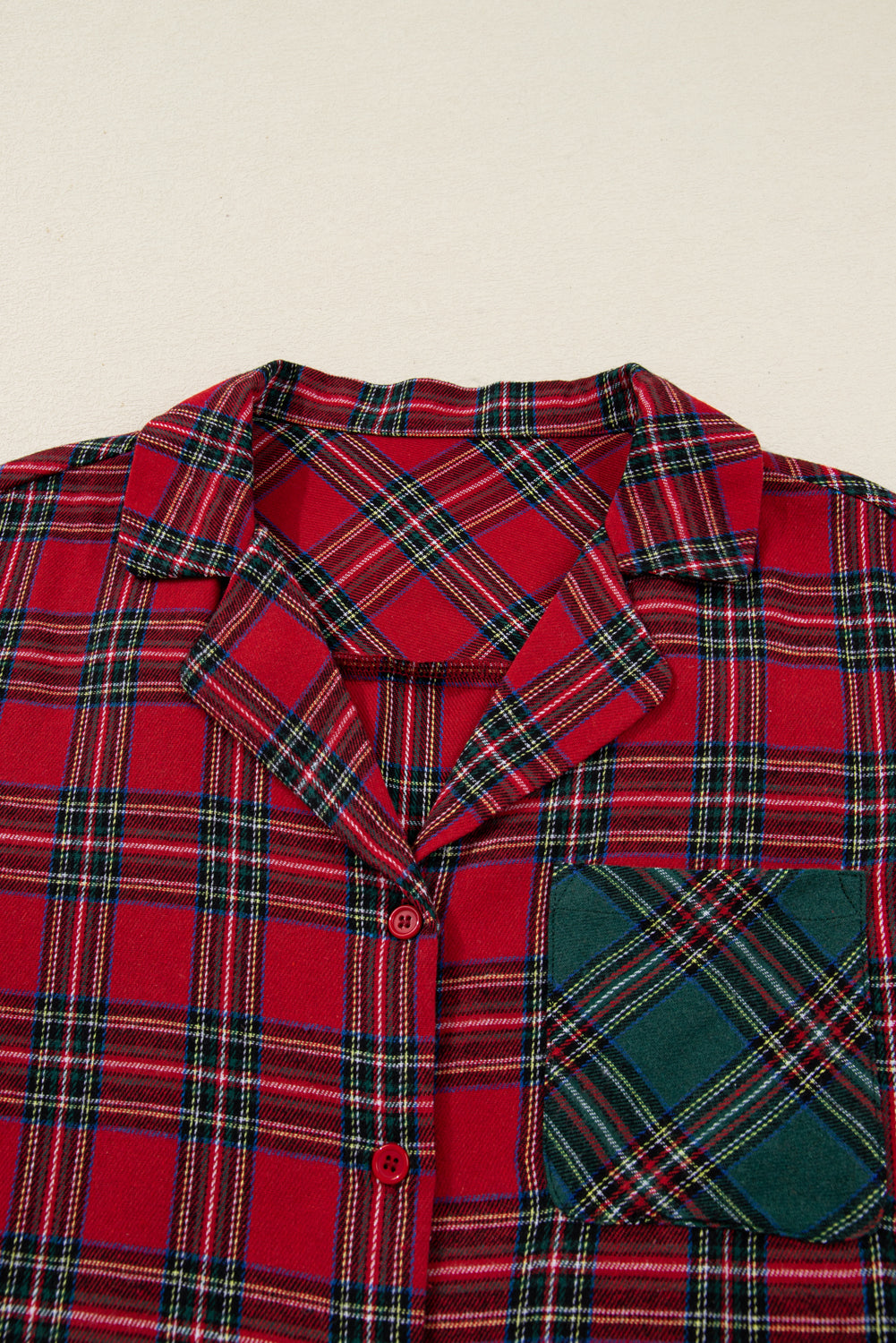 Red Plaid Contrast Patched Christmas Shirt & Short Pajama Set — image 10