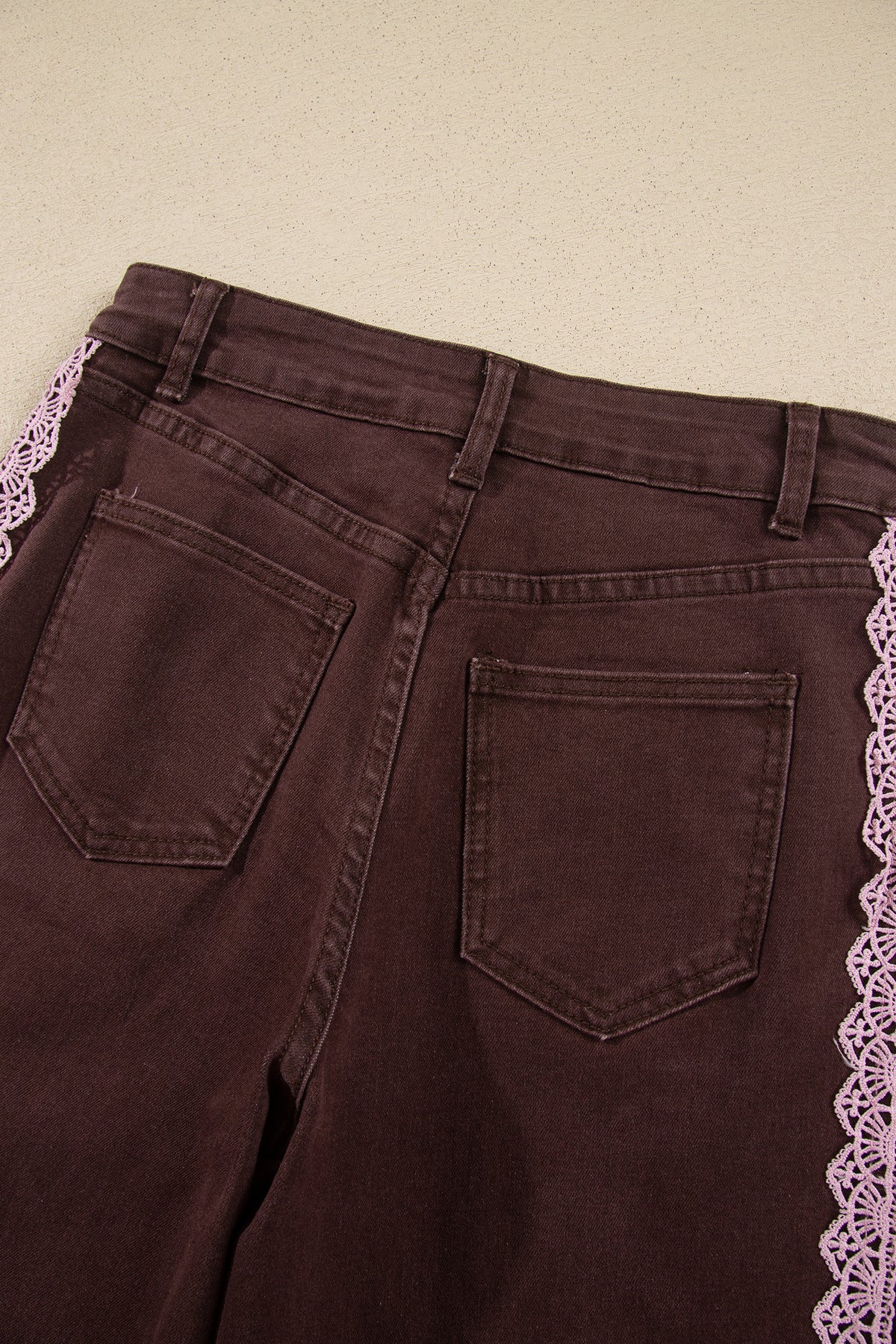 Coffee Lace Trim Casual Full-Length Regular Fit Jeans — image 10