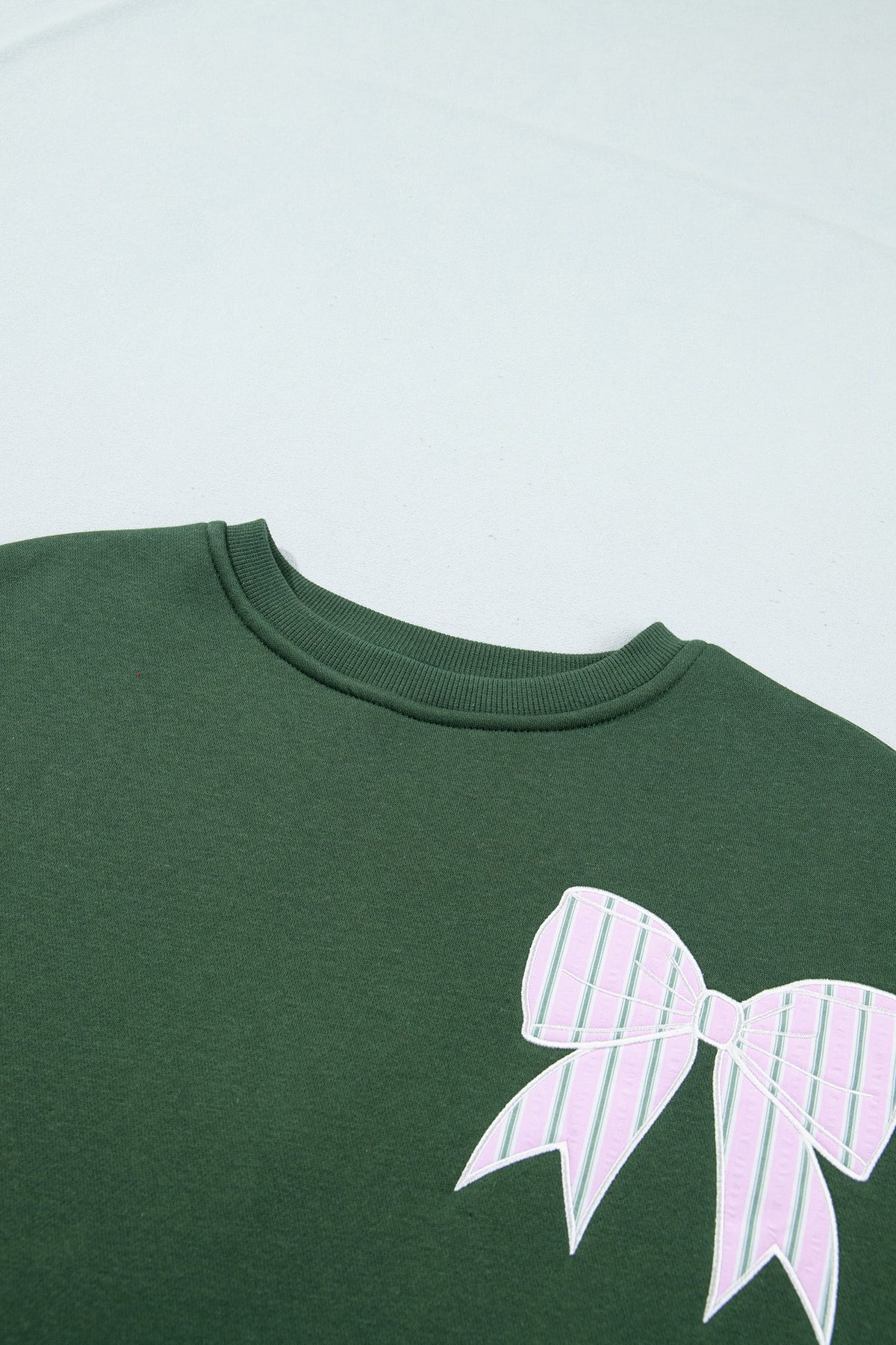 Blackish Green Striped Bow Graphic Oversized Sweatshirt — image 10